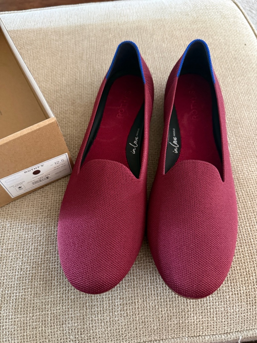 Rothy's Women's Wine Red Slip-On Loafers with Blue Trim